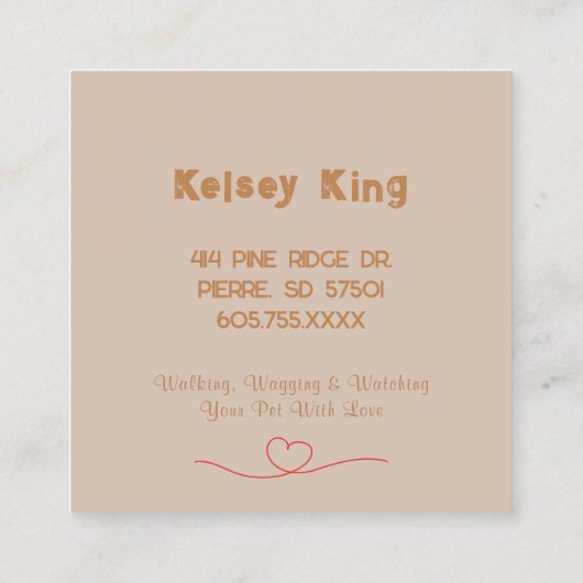 プロフェッショナルドッグウォーカーペットシッタースタイリッシュトレンディー スクエア名刺 (裏面)