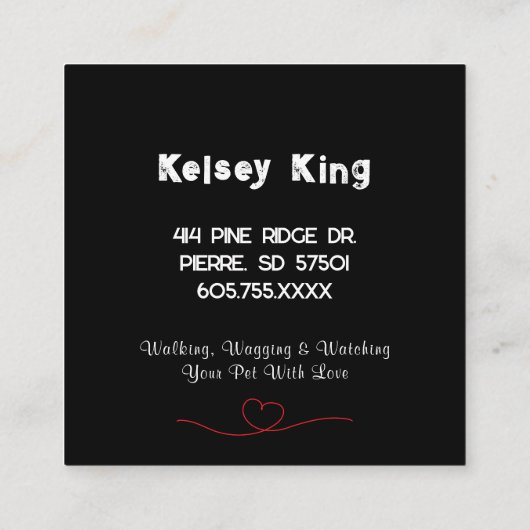 プロフェッショナルドッグウォーカーペットシッタースタイリッシュ スクエア名刺 (裏面)