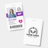プロフェッショナルナース開業医NP写真とバーコード バッジ (正面&裏面)