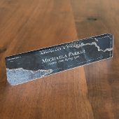 プロフェッショナルネイビエレガントーブルーシルバーアゲイト デスクネームプレート (側面)