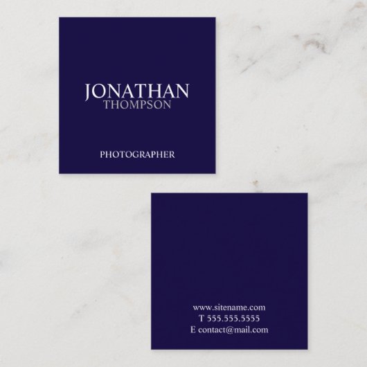 プロフェッショナルネイビーブルーとホワイト スクエア名刺 (正面/裏面)