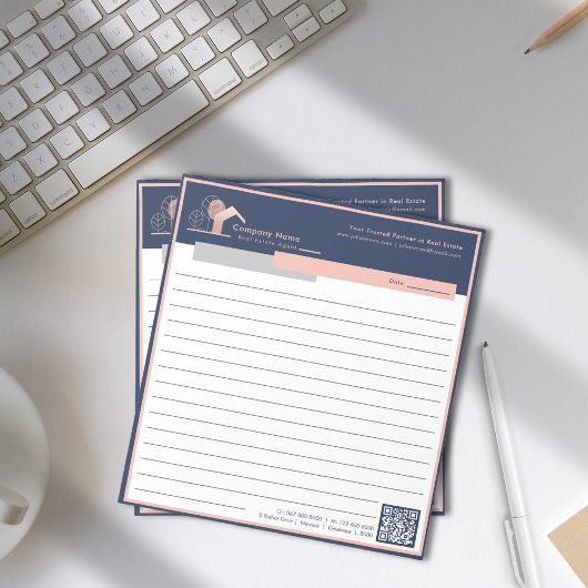 プロフェッショナルネイビーブルーバラ金ゴールドハウスロゴライン ノートパッド