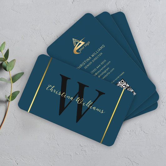 プロフェッショナルネイビーブルーミニマルモダンリストモノグラム 名刺