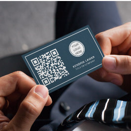 プロフェッショナルネイビーブルー会社ロゴQRコード 名刺