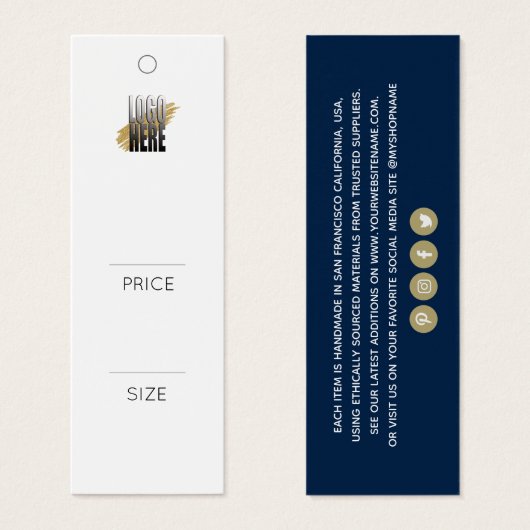 プロフェッショナルネイビーブルー服ロゴ価格ラベル (正面&裏面)