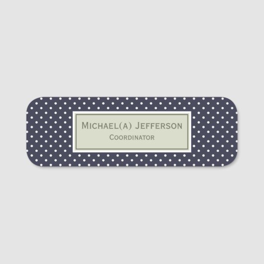 プロフェッショナルネイビーブルー&ホワイトエレガント水玉模様 名札 (正面)