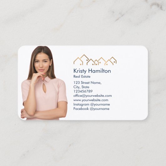 プロフェッショナルネイビー実在金ゴールド不動産仲介業者写真 名刺 (裏面)