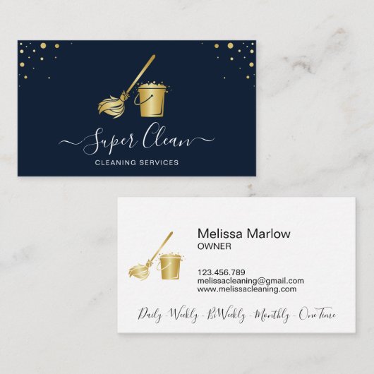 プロフェッショナルネイビー金ゴールドハウスクリーニングメイド 名刺 (正面/裏面)