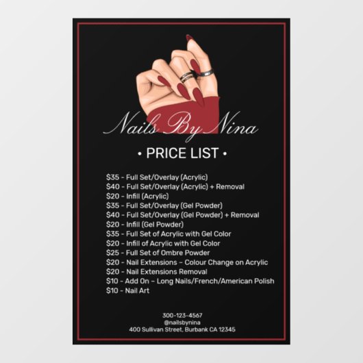 プロフェッショナルネイルアーティストサロン価格表サービス ウィンドウサイン (シート)