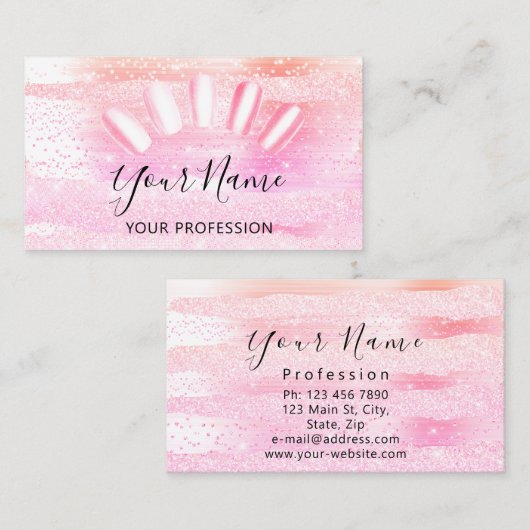プロフェッショナルネイルアーティストマニキュアグリッター美しい 名刺 (正面/裏面)