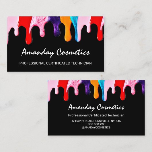 プロフェッショナルネイルアーティスト技術者のドライプブラック 名刺 (正面/裏面)