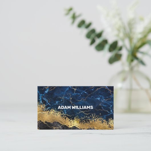 プロフェッショナルネエレガントイモダンビーブルー金ゴールド大理石 名刺 (スタンド正面)
