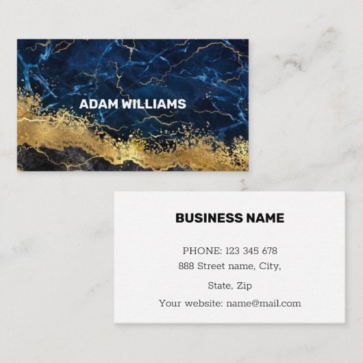 プロフェッショナルネエレガントイモダンビーブルー金ゴールド大理石 名刺 (正面/裏面)