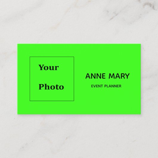 プロフェッショナルネオングリーンカラフル写真テンプレート 名刺 (正面)