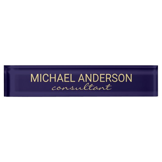 プロフェッショナルネービエレガントーブルー&金ゴールド デスクネームプレート (正面)