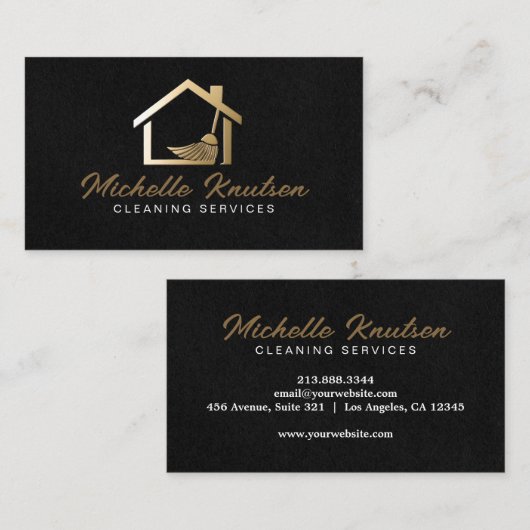 プロフェッショナルハウスクリーニングサービスブラック金ゴールドバス 名刺 (正面/裏面)