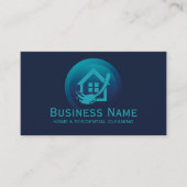 プロフェッショナルハウスクリーニングネイビーティール(緑がかった色)ハウスキーピング 名刺 (正面)