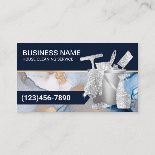 プロフェッショナルハウスクリーニングネイビーブルーウォーター色 名刺 (正面)