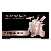 プロフェッショナルハウスクリーニングバラ金ゴールドグリッター マグネット名刺 (正面)