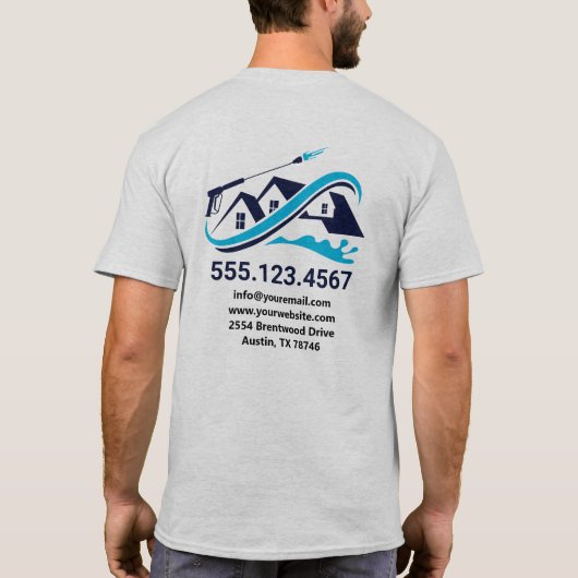 プロフェッショナルハウスクリーニングパワーウォッシュネイビーブルー Tシャツ (裏面)