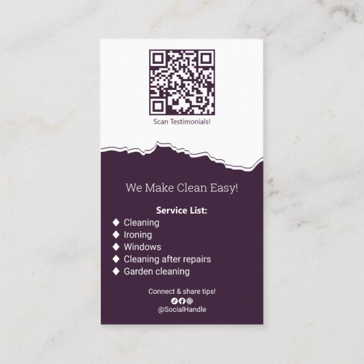 プロフェッショナルハウスクリーニングパープルホワイト 名刺 (裏面)
