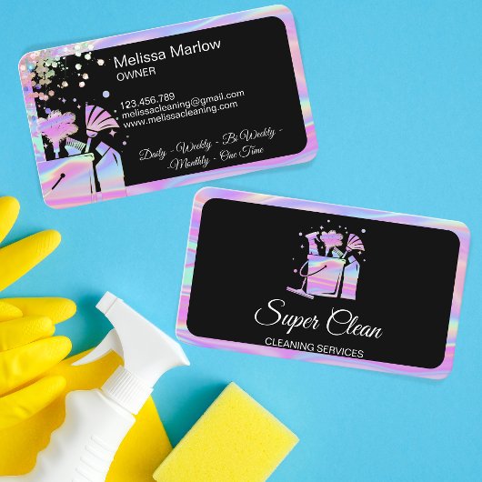 プロフェッショナルハウスクリーニングメイドホログラフグリッター 名刺