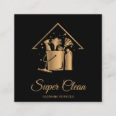 プロフェッショナルハウスクリーニングメイド金ゴールドグリッターバス スクエア名刺 (正面)