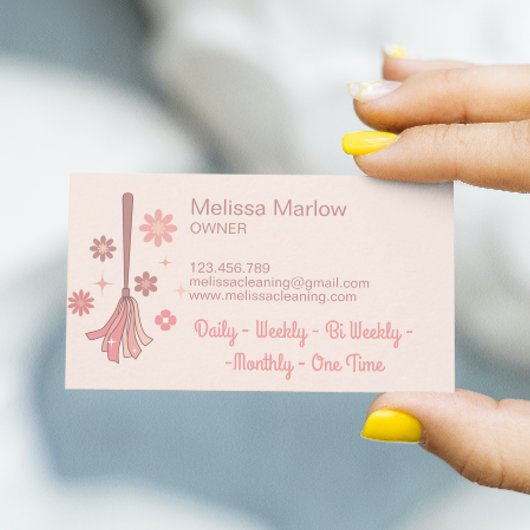 プロフェッショナルハウスクリーニングロゴレトロ箒 名刺