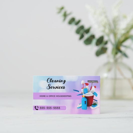 プロフェッショナルハウスクリーニング&メイドサービス 名刺 (スタンド正面)