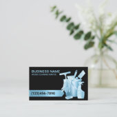 プロフェッショナルハウスクリーモダンニングブルーグリッター 名刺 (スタンド正面)