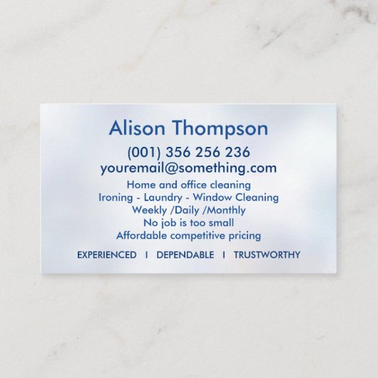 プロフェッショナルハウス清掃サービス 名刺 (裏面)