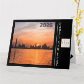 プロフェッショナルハッピーニューイヤー – サンセットグリーティング カード (黄色い花)