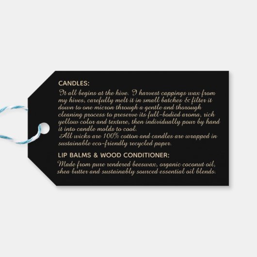 プロフェッショナルハニーラベルブラックおよび金ゴールド楕円ラベル ギフトタグ (裏面横)