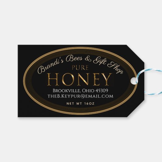 プロフェッショナルハニーラベル黒と金ゴールド楕円 ギフトタグ (正面(横))