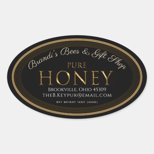 プロフェッショナルハニーラベル黒と金ゴールド楕円 楕円形シール (正面)