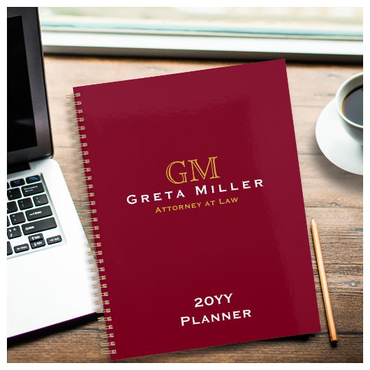 プロフェッショナルバエレガントルガンディ金ゴールドモノグラム プランナー手帳