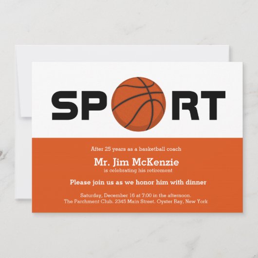 プロフェッショナルバスケットボールの引退コーチ選手 招待状 (正面)