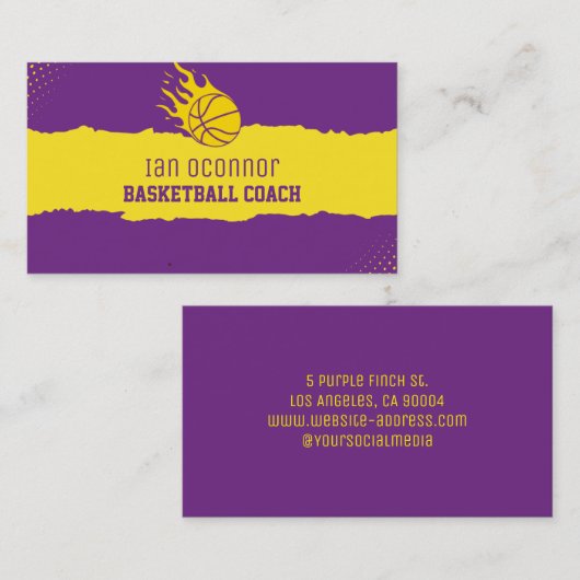 プロフェッショナルバスケットボールコーチイエロー 名刺 (正面/裏面)