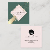 プロフェッショナルバラフレーム金ゴールドグリーンストロークロゴ スクエア名刺 (正面/裏面)