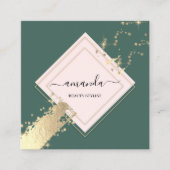 プロフェッショナルバラフレーム金ゴールドグリーンストロークロゴ スクエア名刺 (正面)