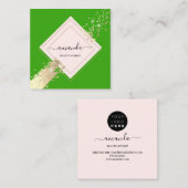 プロフェッショナルバラフレーム金ゴールドグリーンメイクアップロゴ スクエア名刺 (正面/裏面)