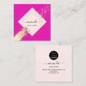 プロフェッショナルバラフレーム金ゴールドピンクメイクアップロゴ スクエア名刺 (正面/裏面)