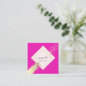 プロフェッショナルバラフレーム金ゴールドピンクメイクアップロゴ スクエア名刺 (スタンド正面)