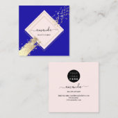 プロフェッショナルバラフレーム金ゴールドブルーメイクアップロゴ スクエア名刺 (正面/裏面)