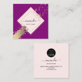 プロフェッショナルバラフレーム金ゴールドベリーピンク紙吹雪 スクエア名刺 (正面/裏面)
