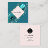 プロフェッショナルバラフレーム金ゴールド美しいロゴブルーティール(緑がかった色) スクエア名刺 (正面/裏面)