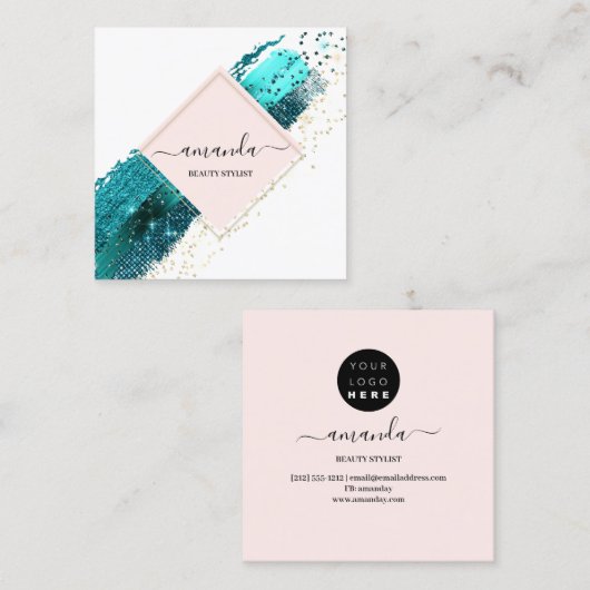 プロフェッショナルバラフレーム金ゴールド美しいロゴホワイト スクエア名刺 (正面/裏面)