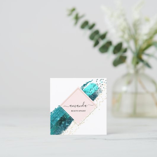 プロフェッショナルバラフレーム金ゴールド美しいロゴホワイト スクエア名刺 (スタンド正面)