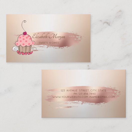 プロフェッショナルバラ金ゴールドブラシストロークカップケーキ 名刺 (正面/裏面)