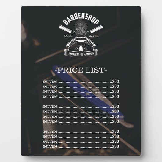 プロフェッショナルバーバーショップロゴ価格リスト フォトプラーク (正面)